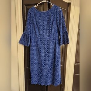 Boden Blue Lace Sheath Dress 3/4 Sleeve, Bell Sleeve, Size 10L US (14L UK)